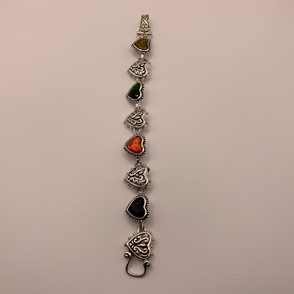 Silver-tone Cosmetic Gemstone Heart Bracelet - Picture 4 of 8